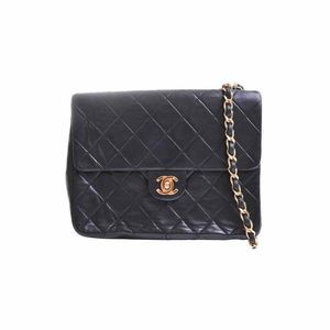Chanel Lambskin Matelasse Here Mark Chain Shoulder Bag Black